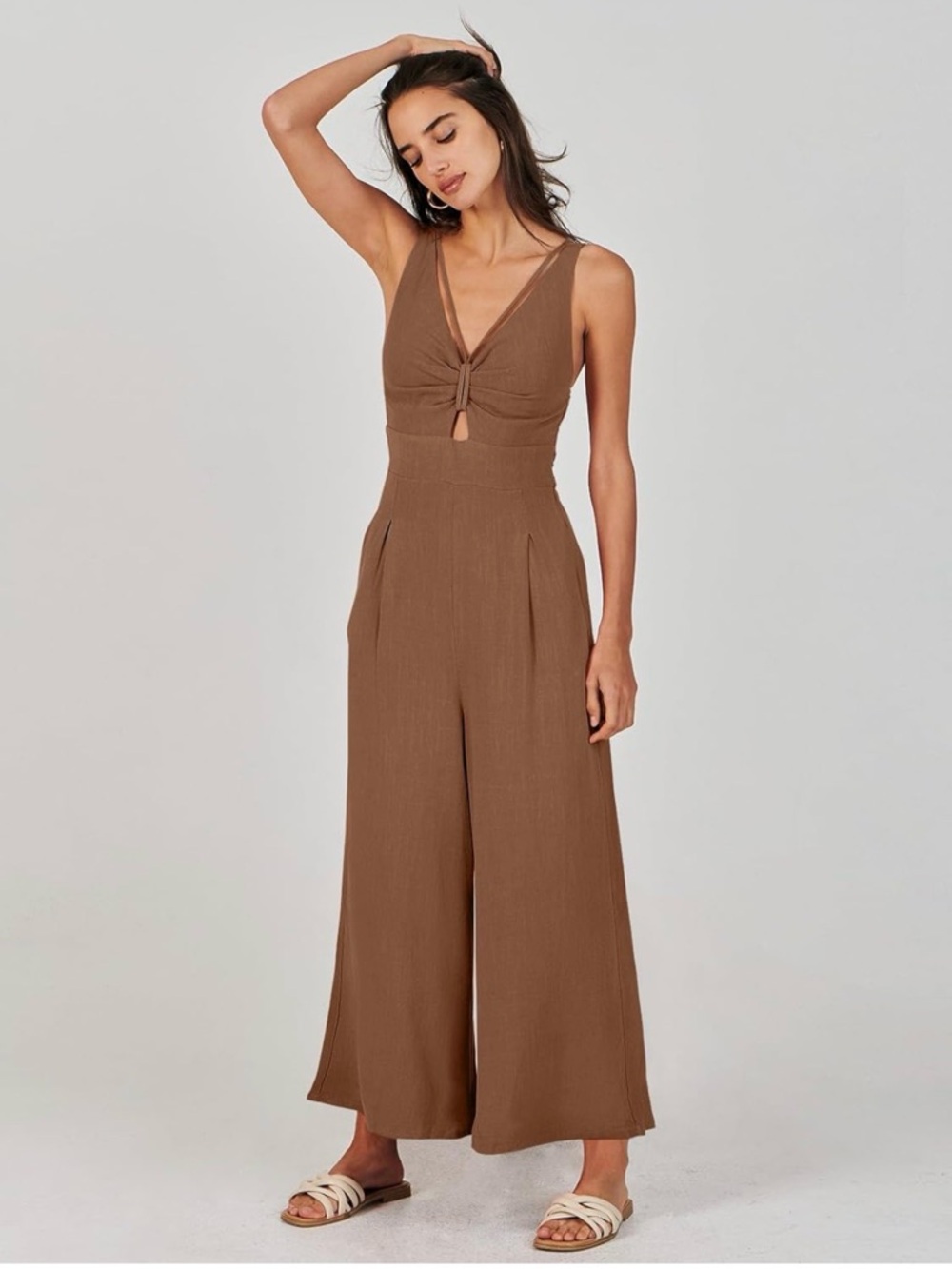Women's Brown Wide-Leg Tank Jumpsuit
